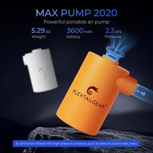 FLEXTAILGEAR MAX Portable Air Pump - USB Rechargeable 3600mAH Battery for Quick Inflation | Ideal for Sleeping Pads, Air Mattresses, Pool Toys (Orange)