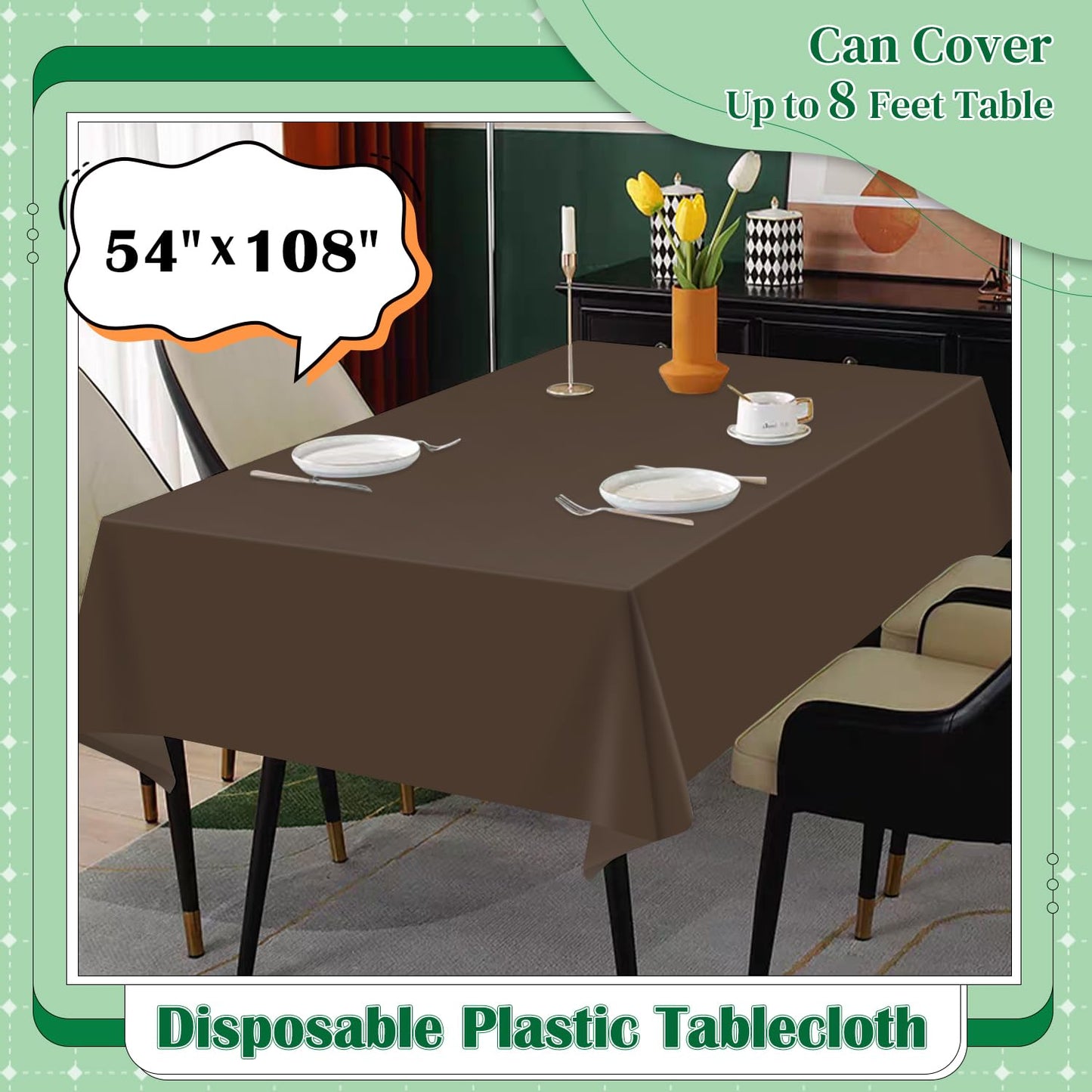 Kongdaoth Brown 14 Pack 54 x 108 Inch Plastic Tablecloths, Disposable Rectangle Tablecloth, Party Table Cover Plastic Table Cloth