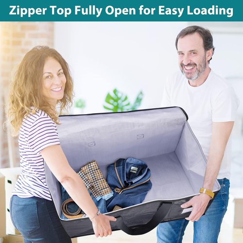 Fabspace Heavy-Duty Moving Boxes - Collapsible Storage Totes with Strong Zippers & Handles | 93L, 8-Pack