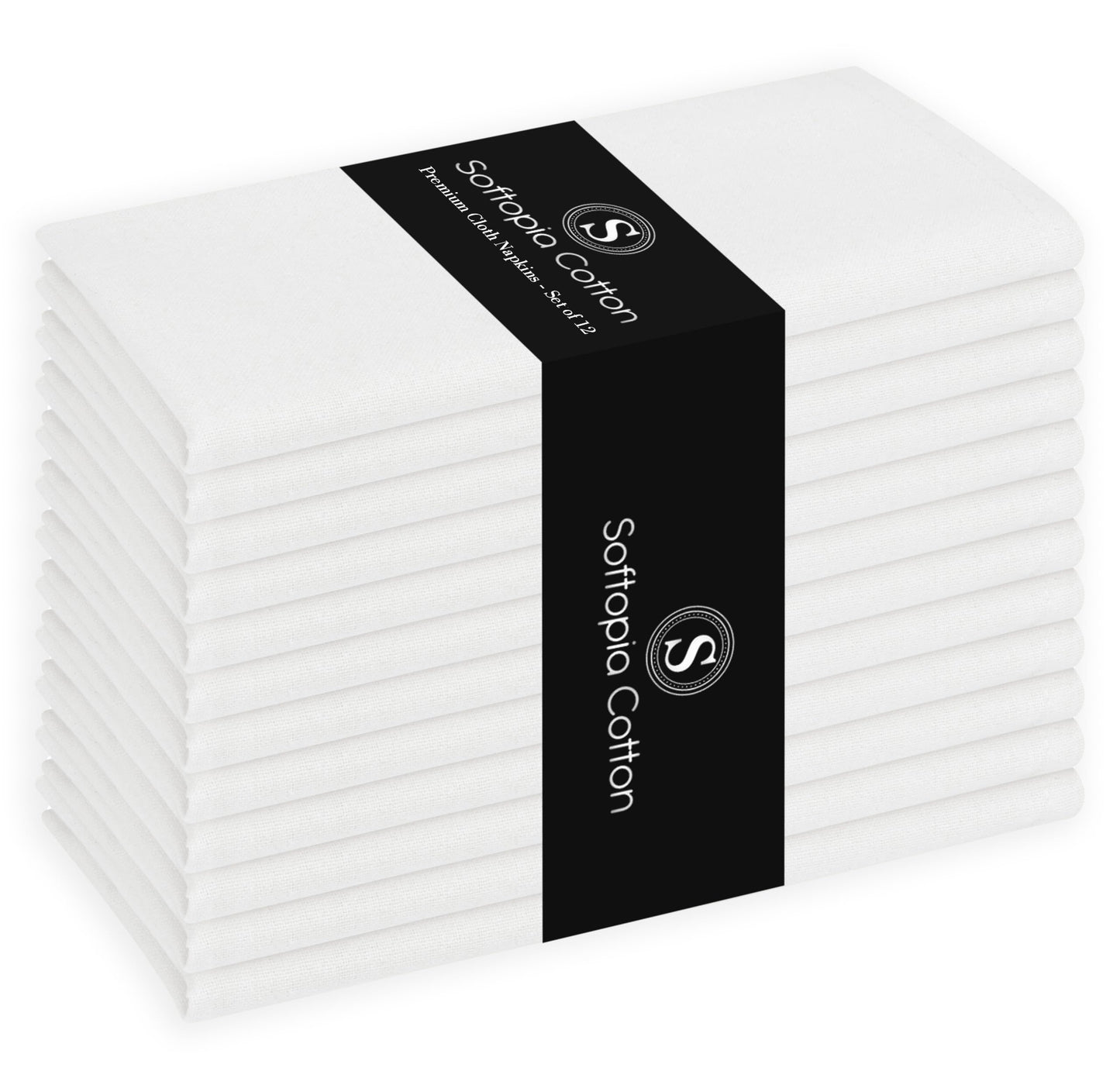 Softopia Cotton Cloth Napkin 100% Cotton Set of 12 Decorative Washable Table Napkins for Dining, Home, Wedding, Banquet - White (17"x17")