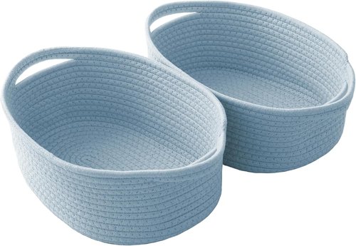 JMvicyroam Woven Storage Baskets - Small Rope Bins with Handles for Organizing Shelves & Closets | Blue, 2 Pack