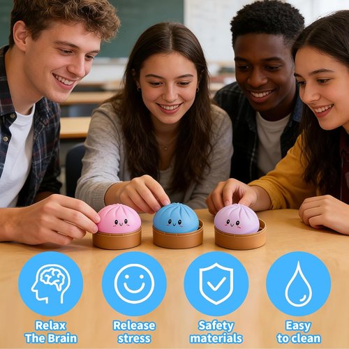 Dumpling Squeeze Toy - Colorful Stress Relief Fidget Ball | Fun Pink Dough Ball for Parties