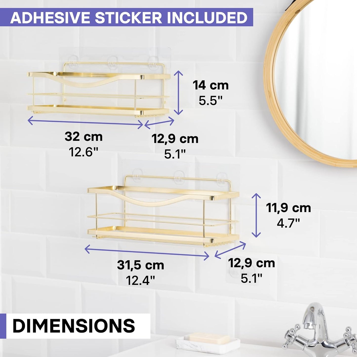 KINCMAX Shower Caddy Organizer - Stainless Steel Self-Adhesive Wall Shelf for Bath Essentials