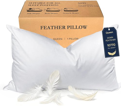 BHZ Goose Down Feather Pillows - Queen Size Hotel Collection | Medium Firm Soft Support for Side & Back Sleepers