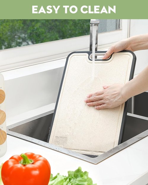 **Titanium Cutting Board - Non-Toxic, Double-Sided Food Grade Pure Titanium & Wheat Straw | Large 16”×11”**