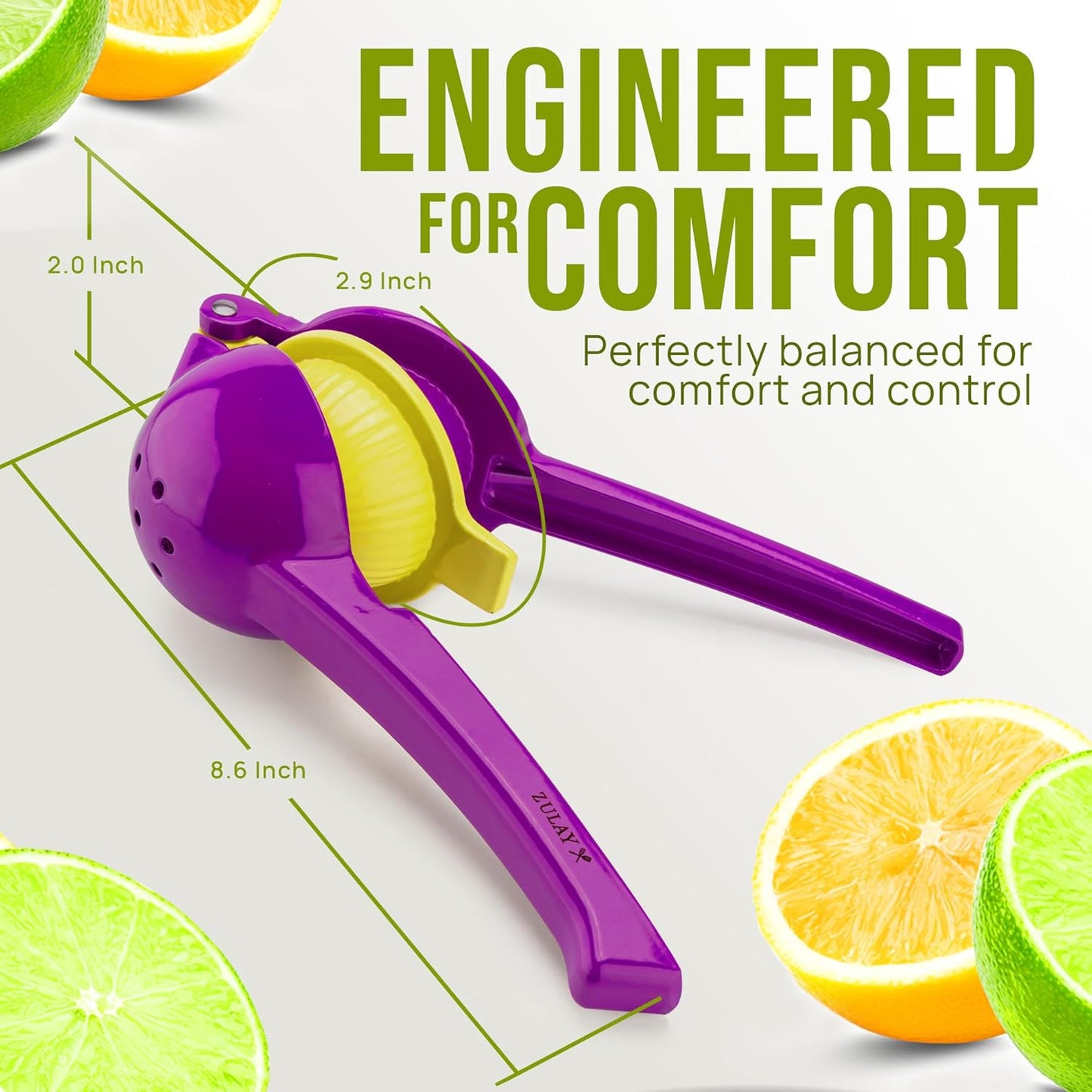 Zulay Kitchen 2-in-1 Lemon Squeezer - Sturdy Manual Juicer for Maximum Juice Extraction - Purple/Yellow