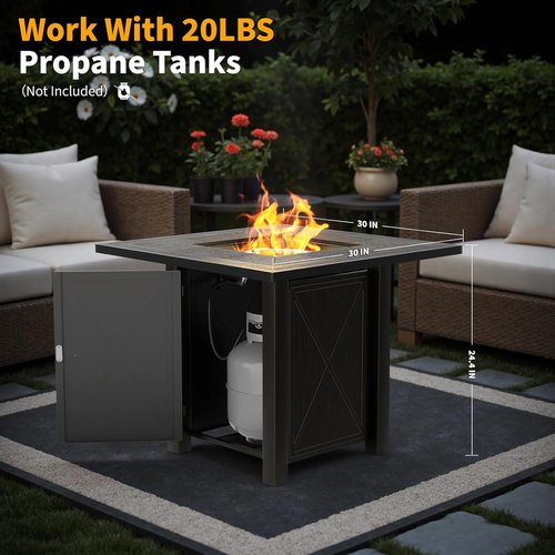 HOTEAGLE 30" Propane Fire Pit - Premium Ceramic Tabletop, 50000 BTU, Includes Lid & Lava Rocks | Ideal for Outdoor Dining & Parties