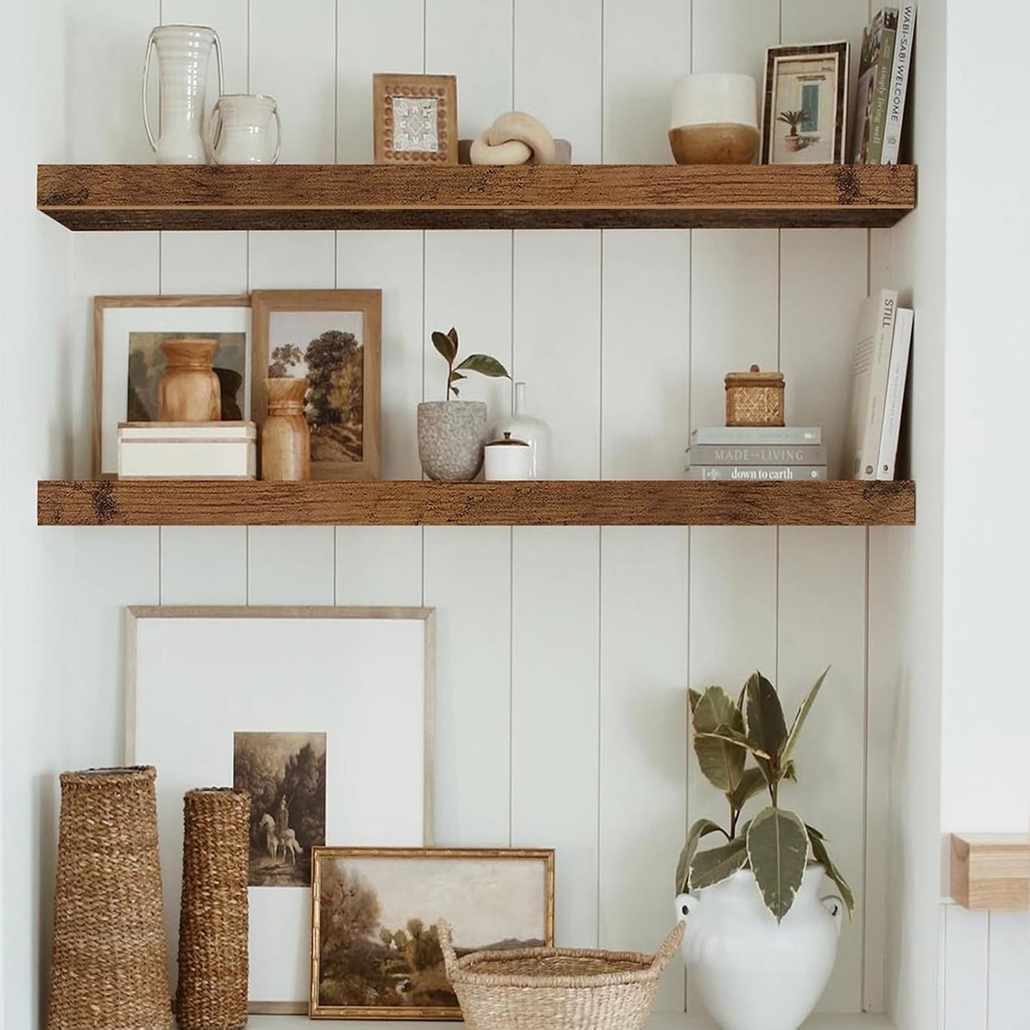 QEEIG Floating Shelves - Rustic Brown Wall-Mounted Shelf Set of 2 | 31.5" Long for Home Decor & Display