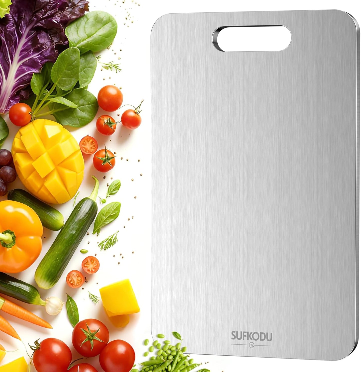 Titanium Cutting Board - 100% Pure Titanium, Double-Sided Design, Non-Toxic & Dishwasher Safe | 13”L × 8”W