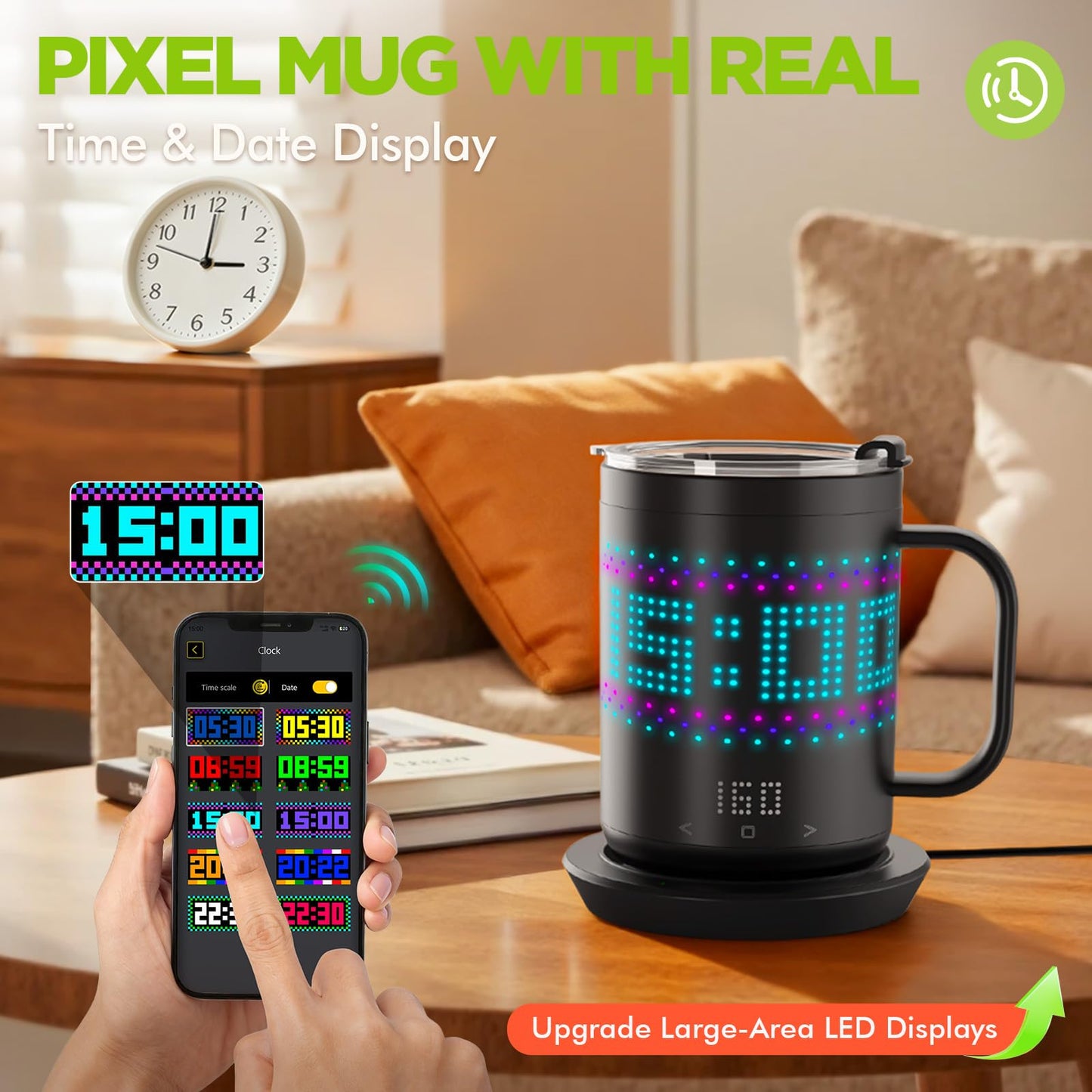 Coffee Mug Warmer with LED Pattern, Heated Coffee Mugs with 4500mAh*2 Ultra-Long Battery&±1°C Accuracy, Self Heating Mug Warmer Ideal for Coffee, Tea, Milk & Water, Coffee Warmer