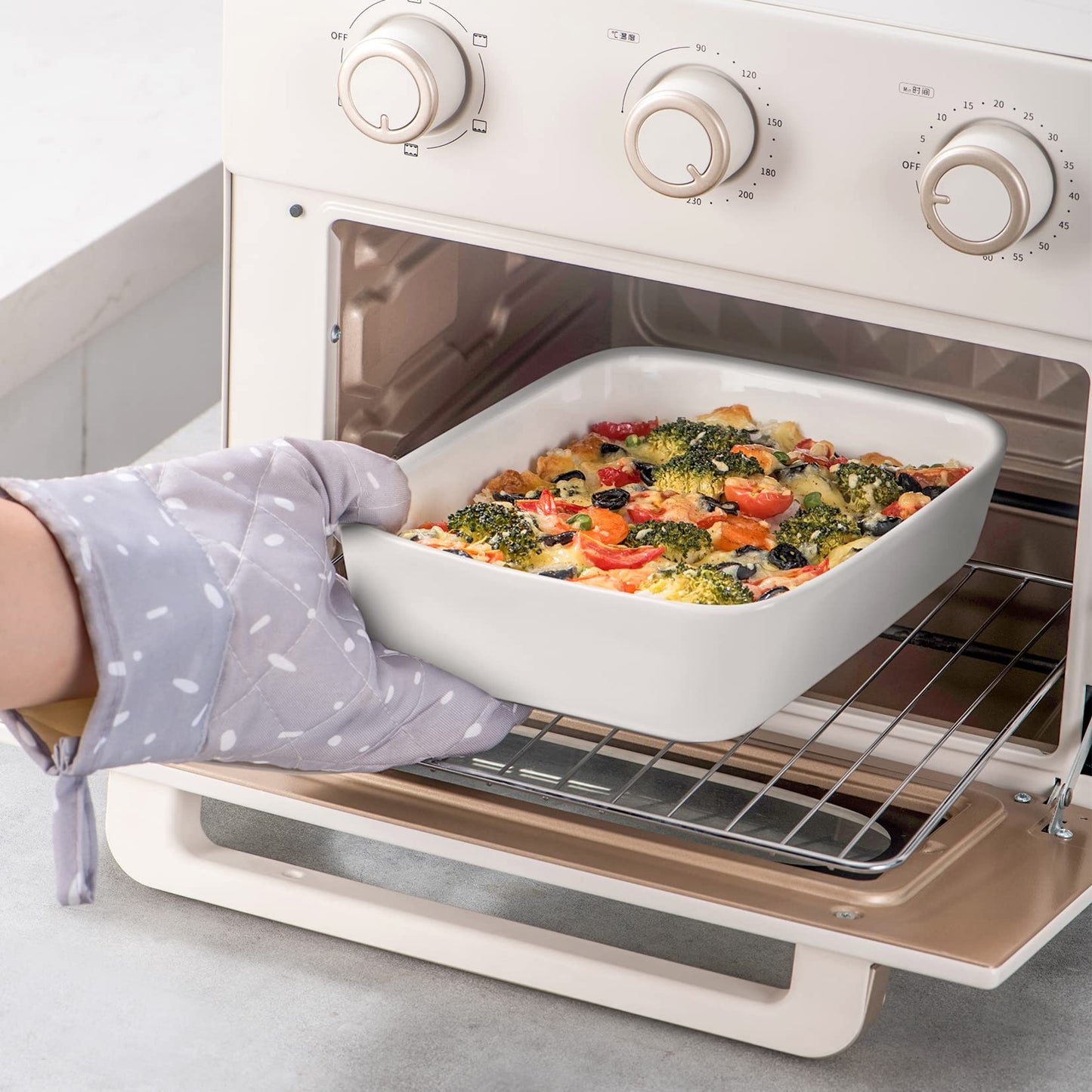UNICASA Ceramic Oven Dishes, Set of 3 Lasagne Dishes 1000/2000/3500 ML, Rectangular Casserole Dishes, Non-Stick Reactive Glaze, White Casserole Oven
