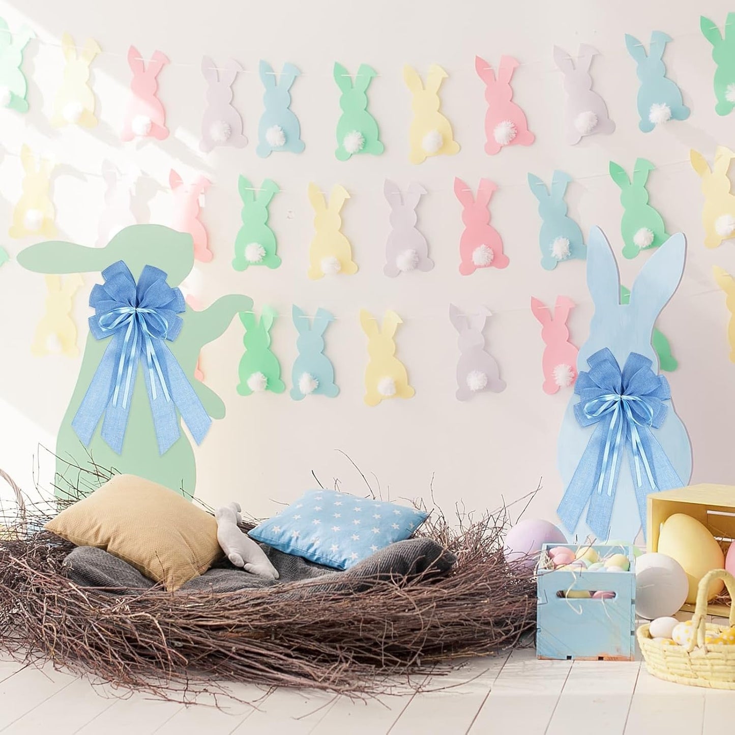 YKW Large Baby Blue Burlap Bow - 20x11 Inch Farmhouse Wreath Decor & Tree Topper for Holidays