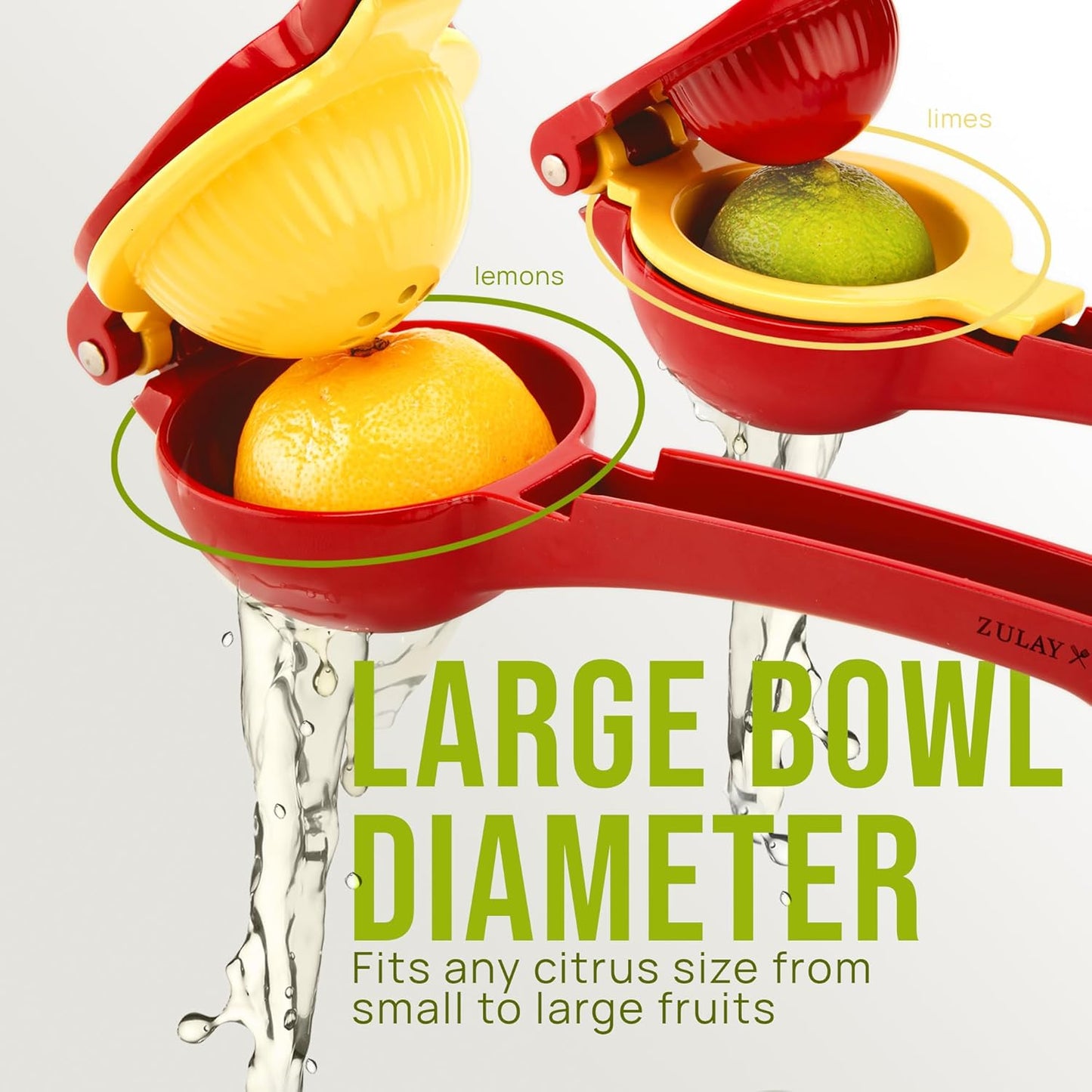 Zulay Kitchen 2-in-1 Lemon Squeezer - Sturdy Hand Juicer for Maximum Juice Extraction - Easy to Clean - Red/Yellow