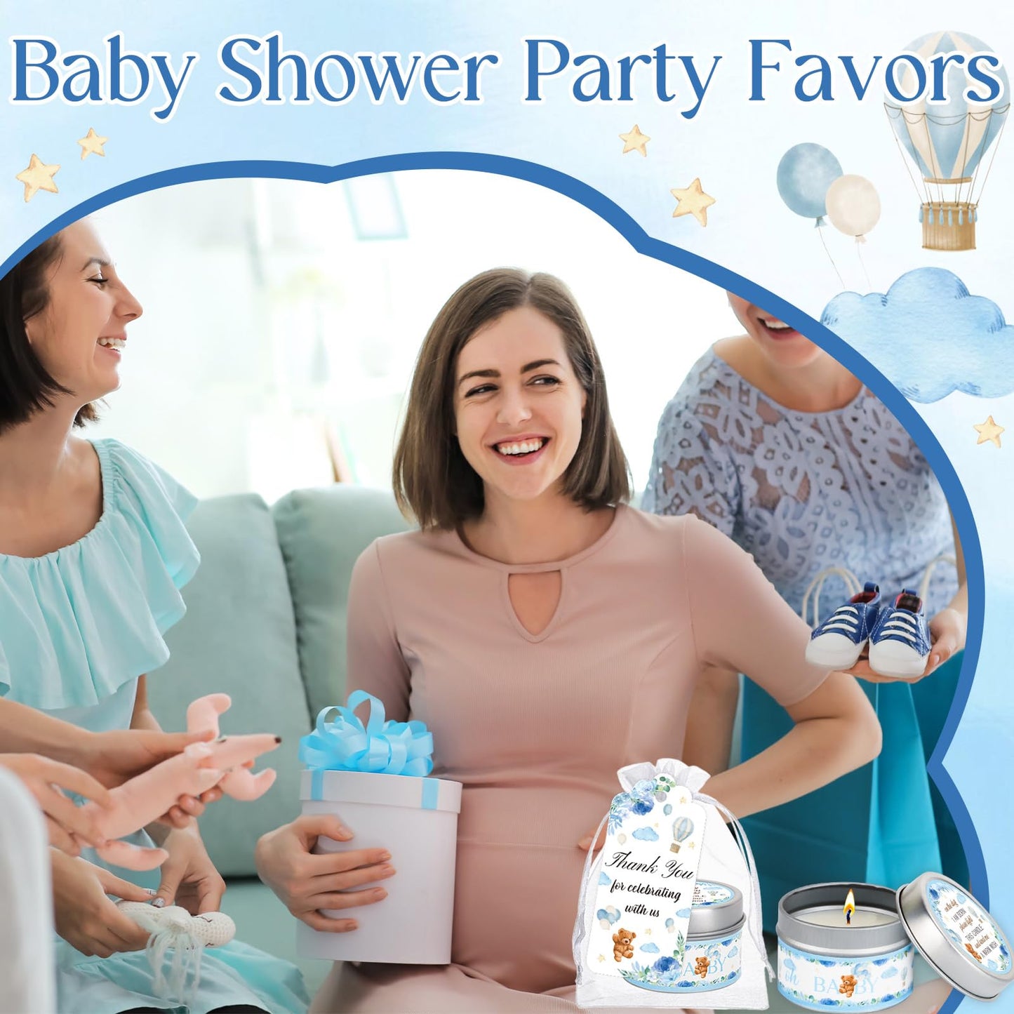 50Set Baby Shower Candle Party Favors Bear Lavender Scented Candles Bulk Favors for Guests Girl Boy Baby Shower Gender Reveal Party Gifts (Blue Bear)
