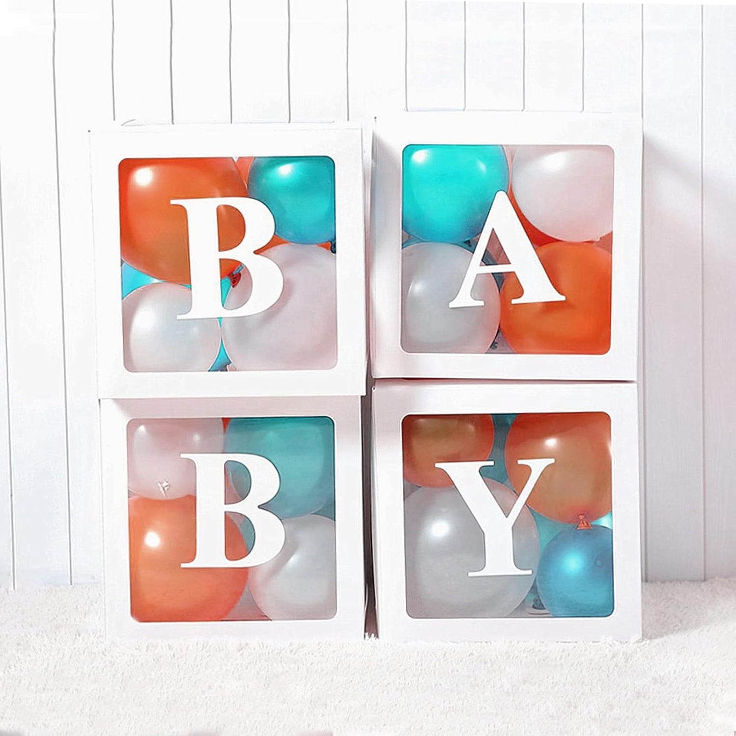 Skiennix Baby Boxes with Letters - Clear Gender Reveal Decorations | 4 Transparent Balloon Boxes
