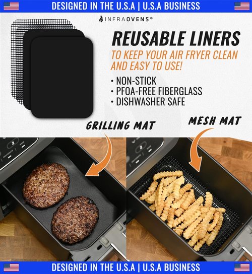 INFRAOVENS Accessories for Ninja Dual 2 Basket Air Fryer 10 QT DZ401 & 8 QT DZ201, Racks for Foodi Dual Zone, Reusable Liner Sheets for Double Airfryer, 9pcs Kitchen Accessory Set with Recipe Book