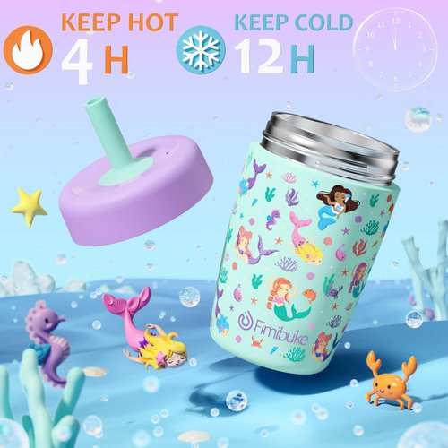 Fimibuke Kids & Toddler Cups Spill Proof, 12 OZ Insulated Sippy Cups for Toddlers Boys Girls, BPA-Free Toddler Straw Tumbler, Stainless Steel Kids Water Bottle with Twist Lids & Silicone Straw, 2 Pack