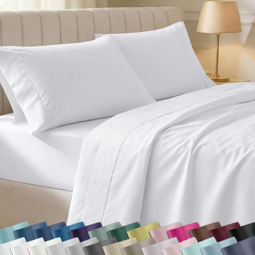 California Design Den King Sheet Set - 100% Cotton, 400 Thread Count, Silky Smooth Sateen Weave, Deep Pockets - White