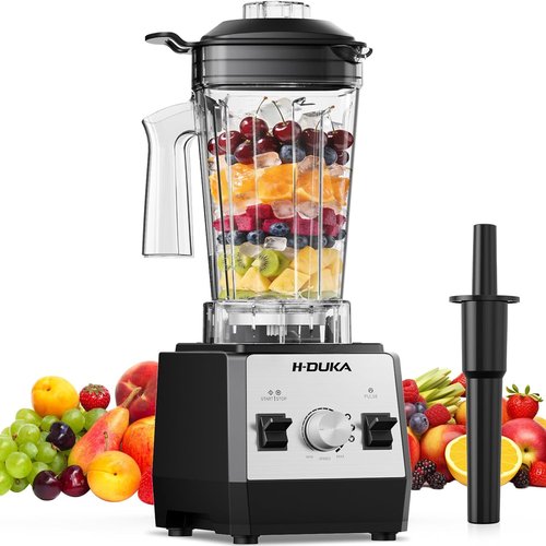 H-Duka Countertop Blender - Powerful 25,000 RPM Smoothie Maker with 64oz Pitcher | Self-Cleaning, Ice Crushing, Silver Black