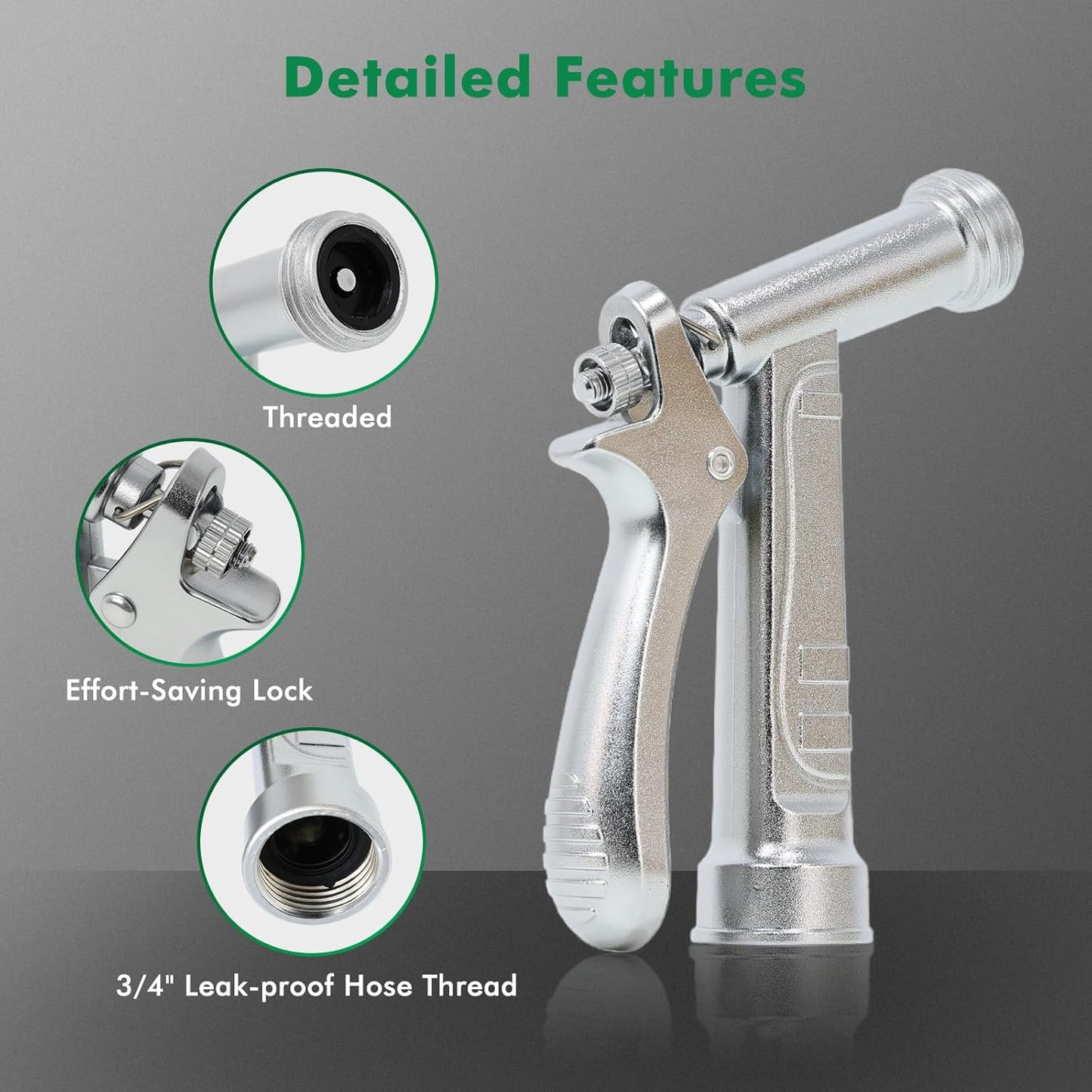 RESTMO 100% Metal Garden Hose Nozzle - Heavy Duty Zinc Alloy, Rust-Proof Chrome Plated, High Pressure Sprayer
