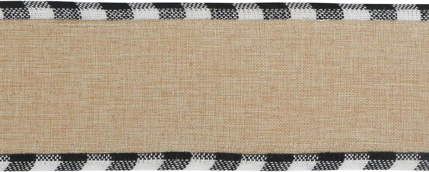 MEEDEE Burlap Christmas Ribbon - 2.5 Inch Wired Plaid with Black & White Edging | 10 Yards for Tree & Wreath Decor