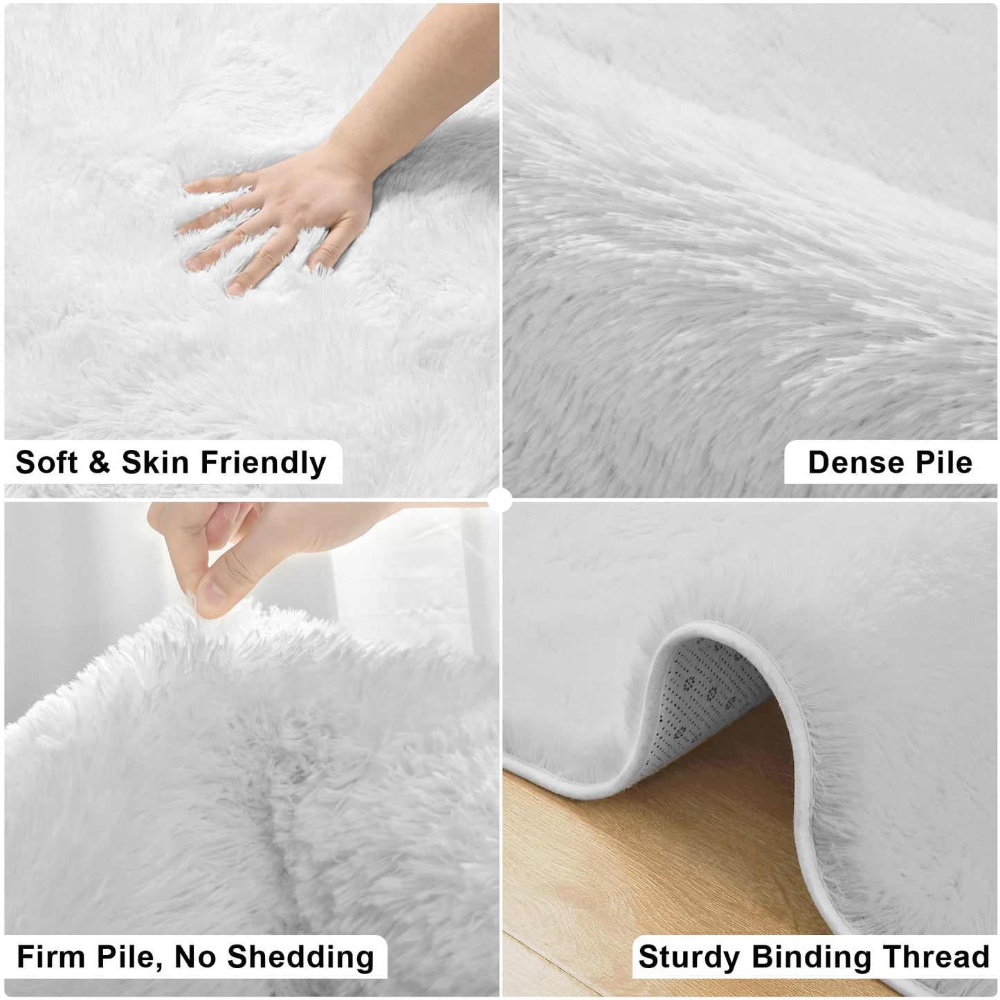 Merelax Soft Modern Indoor Large Shaggy Rug for Bedroom Livingroom Dorm Kids Room Home Decorative, Non-Slip Plush Fluffy Furry Fur Area Rugs Comfy Nursery Accent Floor Carpet 5x8 Feet, Ivory