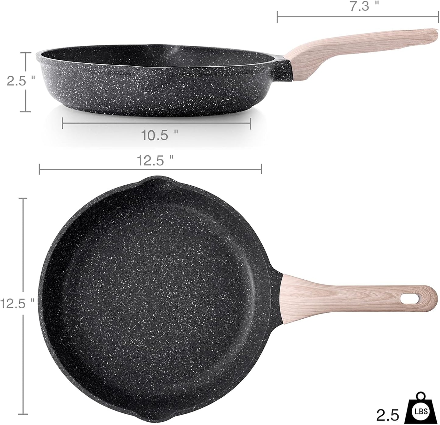 Kordisen Nonstick Frying Pan - 12.5 Inch Granite Skillet | Healthy, Induction Compatible & PFOA Free