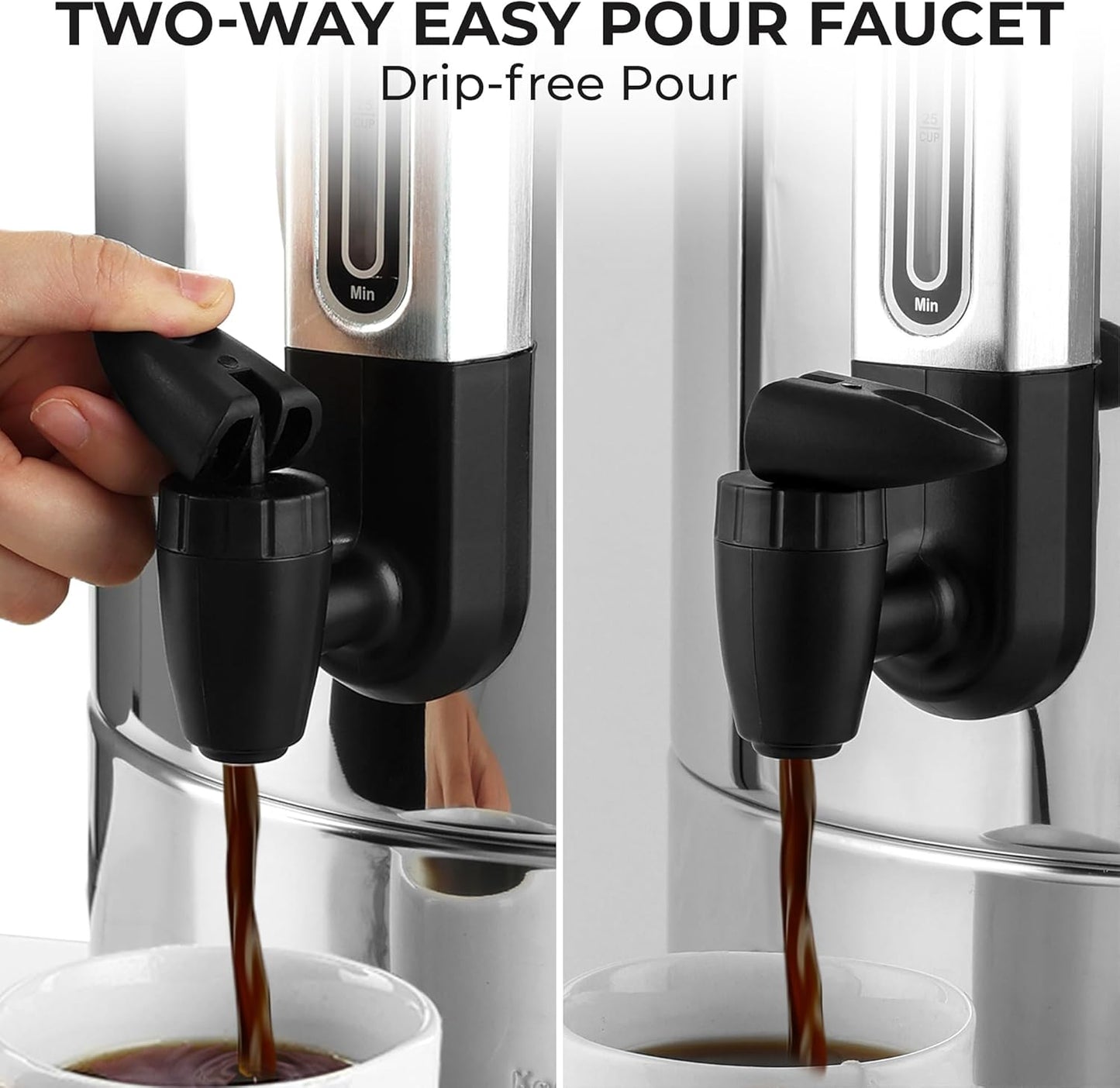 Zulay Kitchen Commercial Grade Coffee Maker - 50 Cups Double-Wall Stainless Steel Urn | Quick Brew & Hot Beverages - Silver