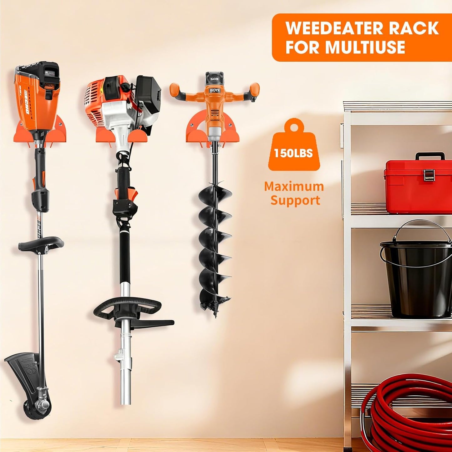 Weed Eater Wall Mount Trimmer Rack - Garage Organizer for Power Tools | 1 Pack Storage Solution