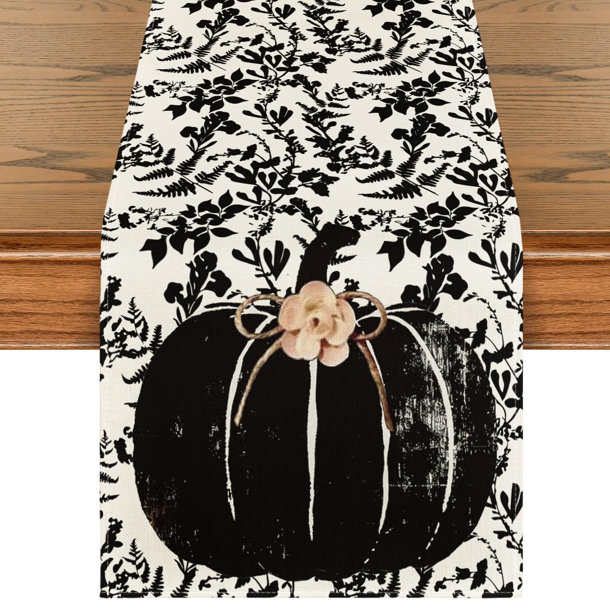 Artoid Mode Pumpkin Leaves Darkness Flower 210 GSM Fall Table Runner, Seasonal Autumn Kitchen Dining Table Decoration for Home Party Decor 13x90 Inch