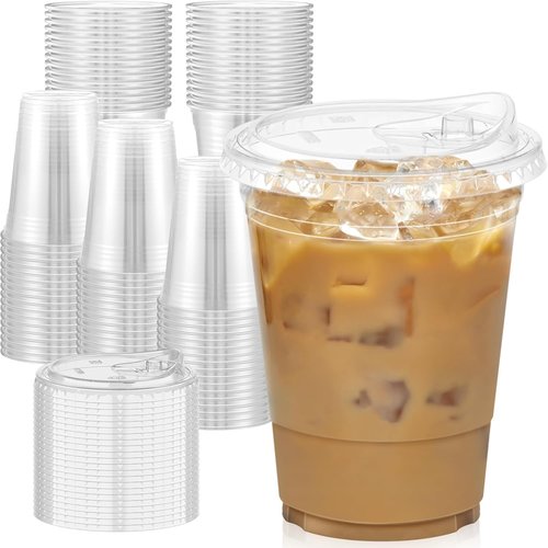 Dealusy 100 Pack - 16 oz Clear Plastic Cups with Lids | Sturdy, Food Safe Iced Coffee & Smoothie Cups