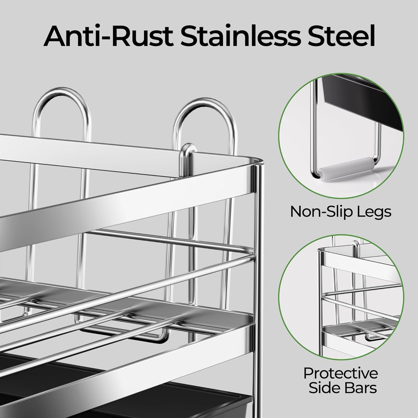 Skiennix Large Expandable Dish Drying Rack - Stainless Steel Anti-Rust Kitchen Drainer | 13.4"-28.7" L x 11.8" W