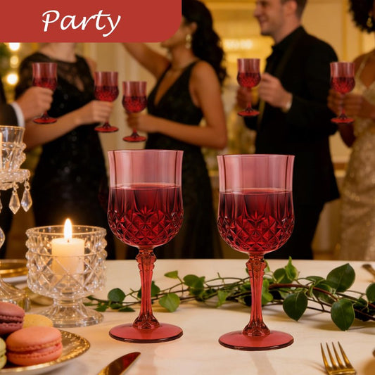 LEYIQU Plastic Wine Glasses, Plastic Goblets Vintage Style Cordial Unbreakable Drinking Glasses, Reusable Drinkware for Wedding Reception, Grand Event Party Supplies, Mother's Day (12, Burgundy)