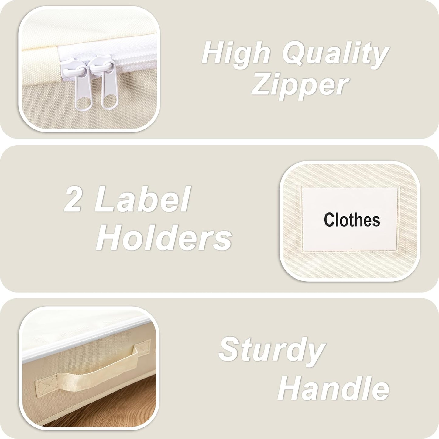 Vincona Under Bed Storage Containers - 2 Pack Rolling Organizers with Label Holders for Clothes & Shoes | Beige (30.71"x15.7"x7.28")