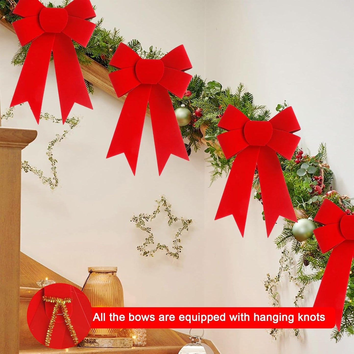 Regine Switzerland 24 PCS Red Velvet Bows - Festive 5x8 Inch Hanging Decorations for Christmas Trees & Wreaths