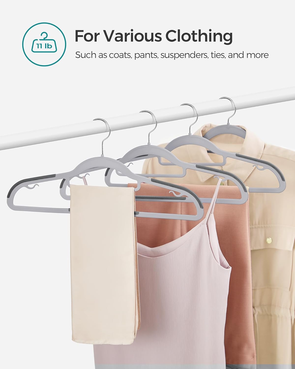 SONGMICS Space-Saving Plastic Coat Hangers - Non-Slip Design, 360° Swivel Hook, Light & Dark Gray | Pack of 50