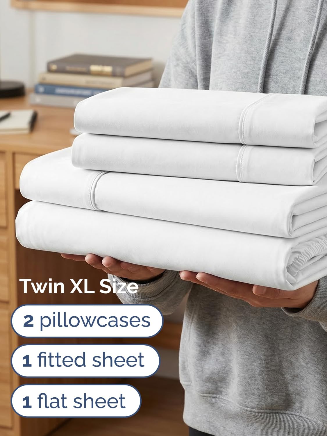 Skiennix Extra Deep Twin XL Sheet Set - 4 Piece Breathable Cooling Bedding - Soft, Wrinkle-Free White