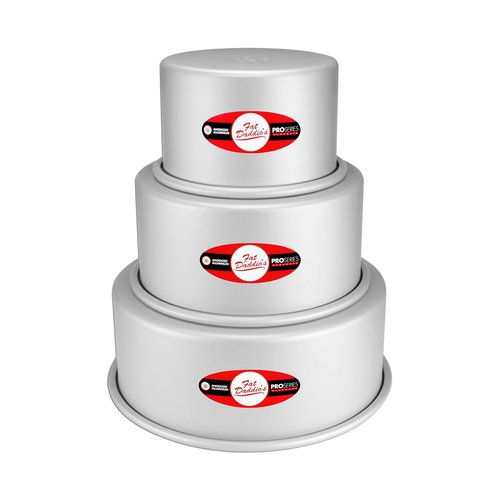 Fat Daddio's Anodized Aluminum 3-Tiered Even Round Cake Pan Set, 4 Inch Depth