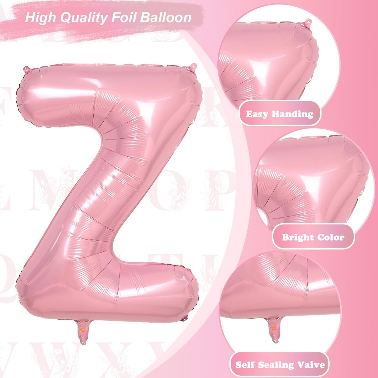 Z Letter Balloon Pastel Pink, 40" Alphabet Foil Word Balloons, Large Inflatable Light Pink Balloon Letter Z, XXL Mylar Custom Letter Balloon Light Pink for Girls Birthday Party Decoration Supplies