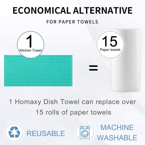 Homaxy 100% Cotton Terry Kitchen Towels(Turquoise, 13 x 28 inches), Checkered Designed, Soft and Super Absorbent Dish Towels, 8 Pack