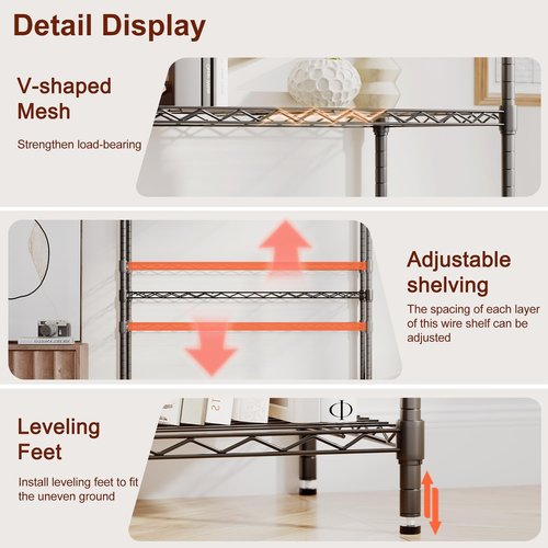 BestOffice | Heavy-Duty 4-Tier Wire Storage Shelves | 36x14x54 | Black | Adjustable Racks | Easy No-Tool Assembly
