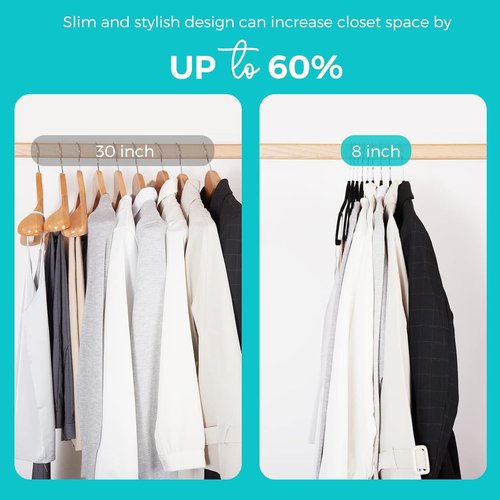 HOUSE DAY Premium Velvet Hangers - 50 Pack Black Non-Slip Flocked Hangers for Space-Saving Closet