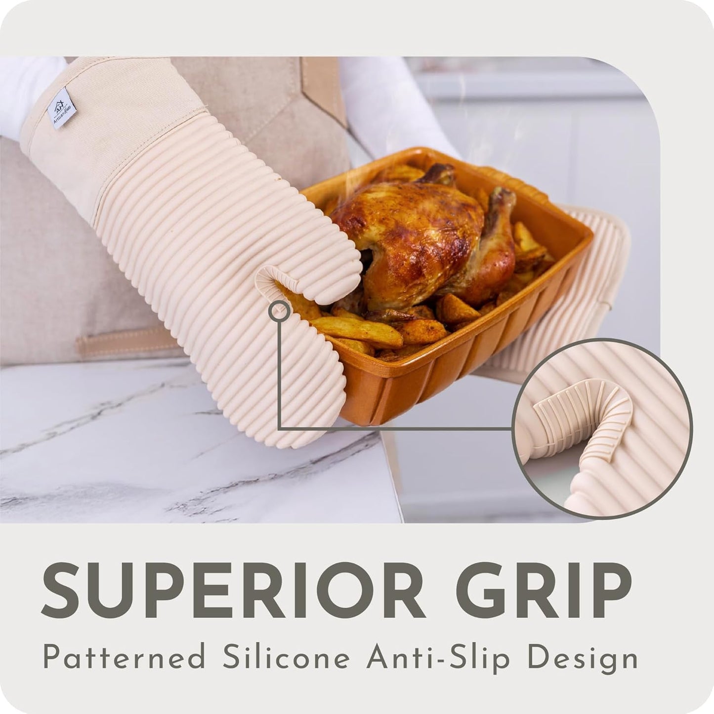 Skiennix Extra Long Silicone Oven Mitts - Heat Resistant 500°F | BPA-Free 4-Piece Kitchen Set