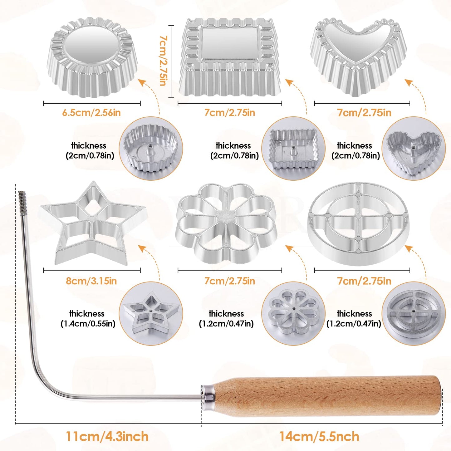 7 Pieces Rosettes Timbale Set, Rosette Iron Set with Handle, Lotus Flower Bunuelos Cookie Maker Mold, Funnel Cake Maker Kit, 2Pcs