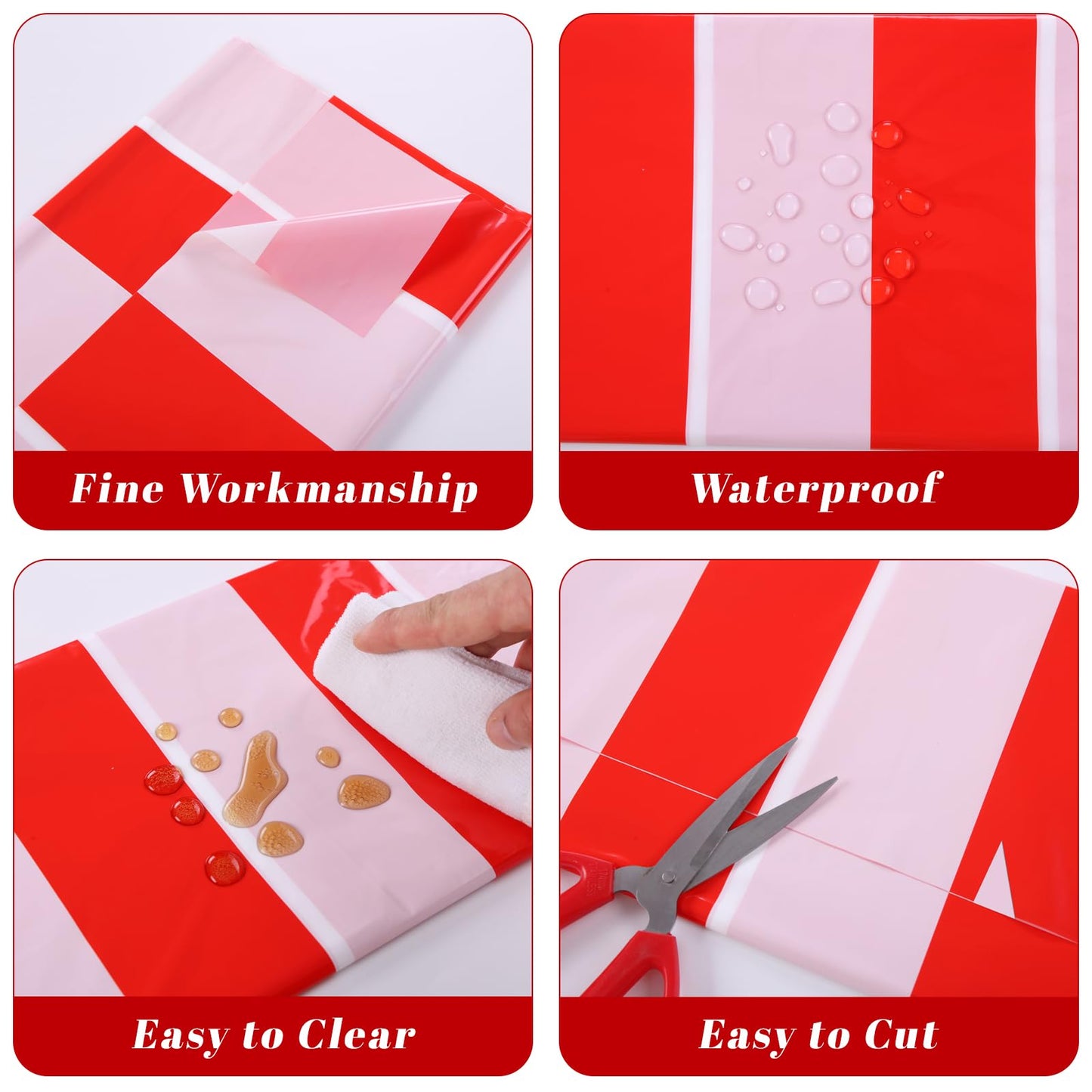 Kesfey 3 Packs Red and White Vertical Striped Tablecloth 54 x 108 Inch Circus Carnival Theme Party Table Cloths Decorations Waterproof Red Striped Picnic Table Cover for Patriotic Birthday Party