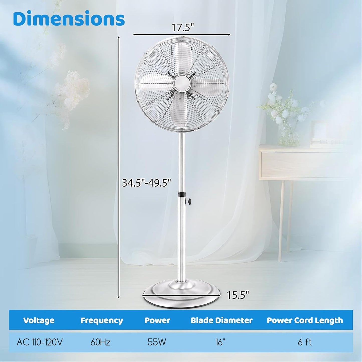 Tangkula 16-Inch Metal Pedestal Fan - Adjustable Height, 3 Speeds & 75° Oscillation for Home & Office