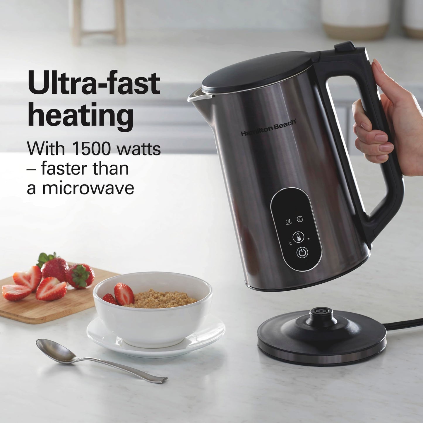 Hamilton Beach Digital Temperature Control Electric Tea Kettle, Hot Water Boiler & Heater 1.7L, 5 Preset Modes + Keep Warm, Fast Boil 1500 Watts, BPA Free, Double Wall Construction, Black (40851)
