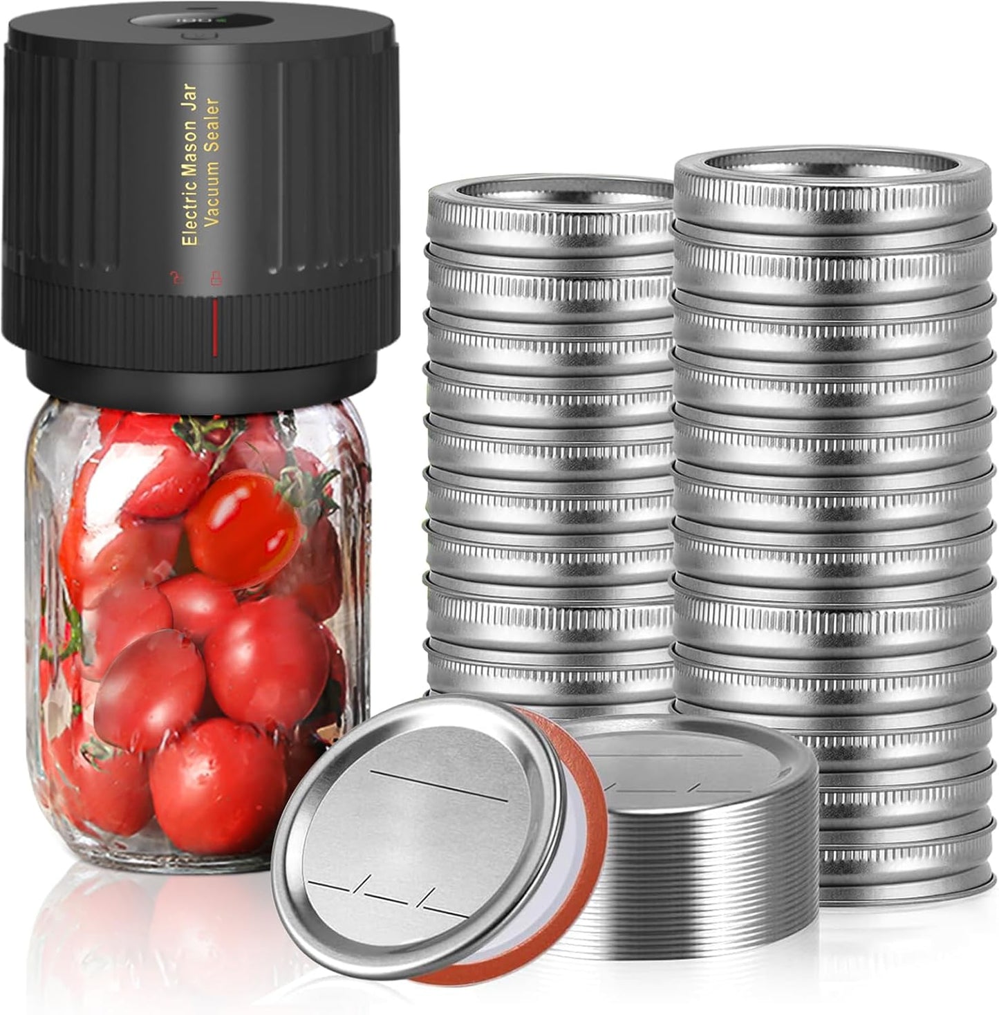 Skiennix Electric Mason Jar Vacuum Sealer Kit - 48-Piece Set with Lids & Rings for Regular Mouth Jars