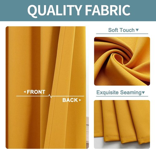 ChrisDowa Grommet Blackout Curtains - Thermal Insulated Room Darkening Panels, Mustard Yellow, 52W x 54L