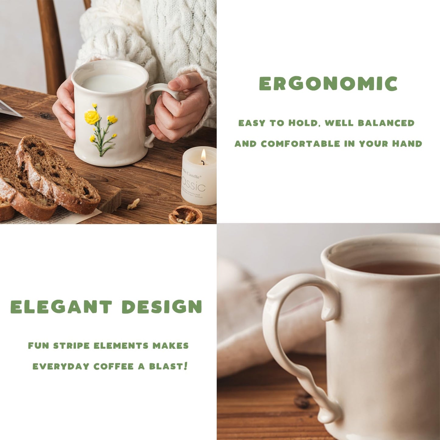 DELIGHTS GALORE Ceramic coffee Mugs, Set of 1 Yellow Flower - 16oz, Hand-Painted, Microwave heating and dishwasher cleaning available, Ideal for Daily Brews